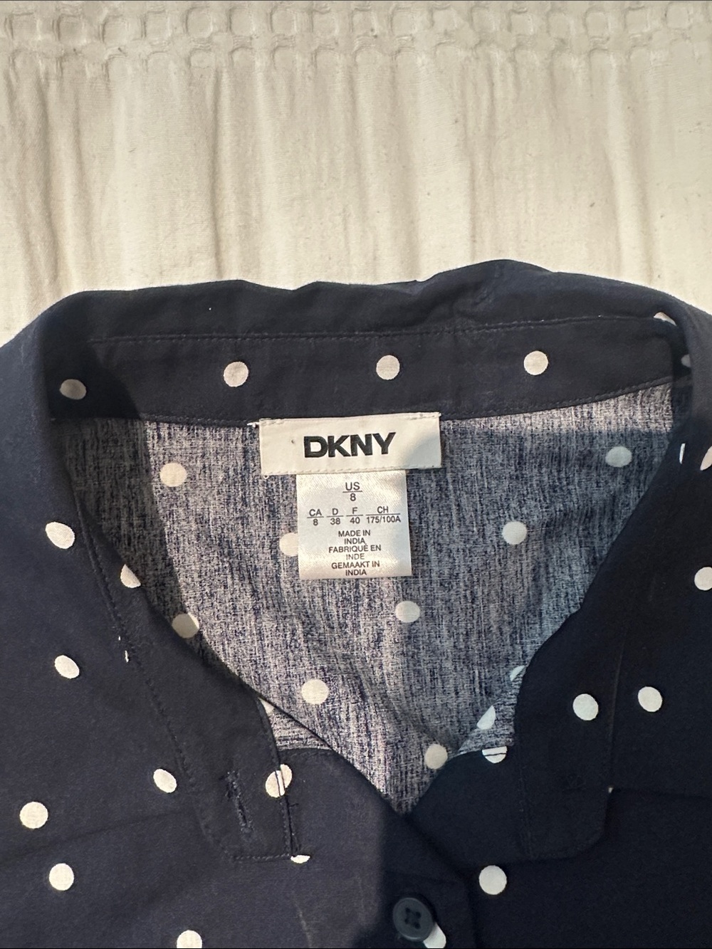 DKNY Navy Polka Dot Shirt Dress with Tie Waist - Picture 2 of 5